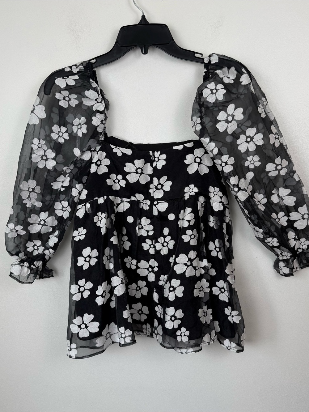 Storia Puff-Sleeve Women's Black White Top Small